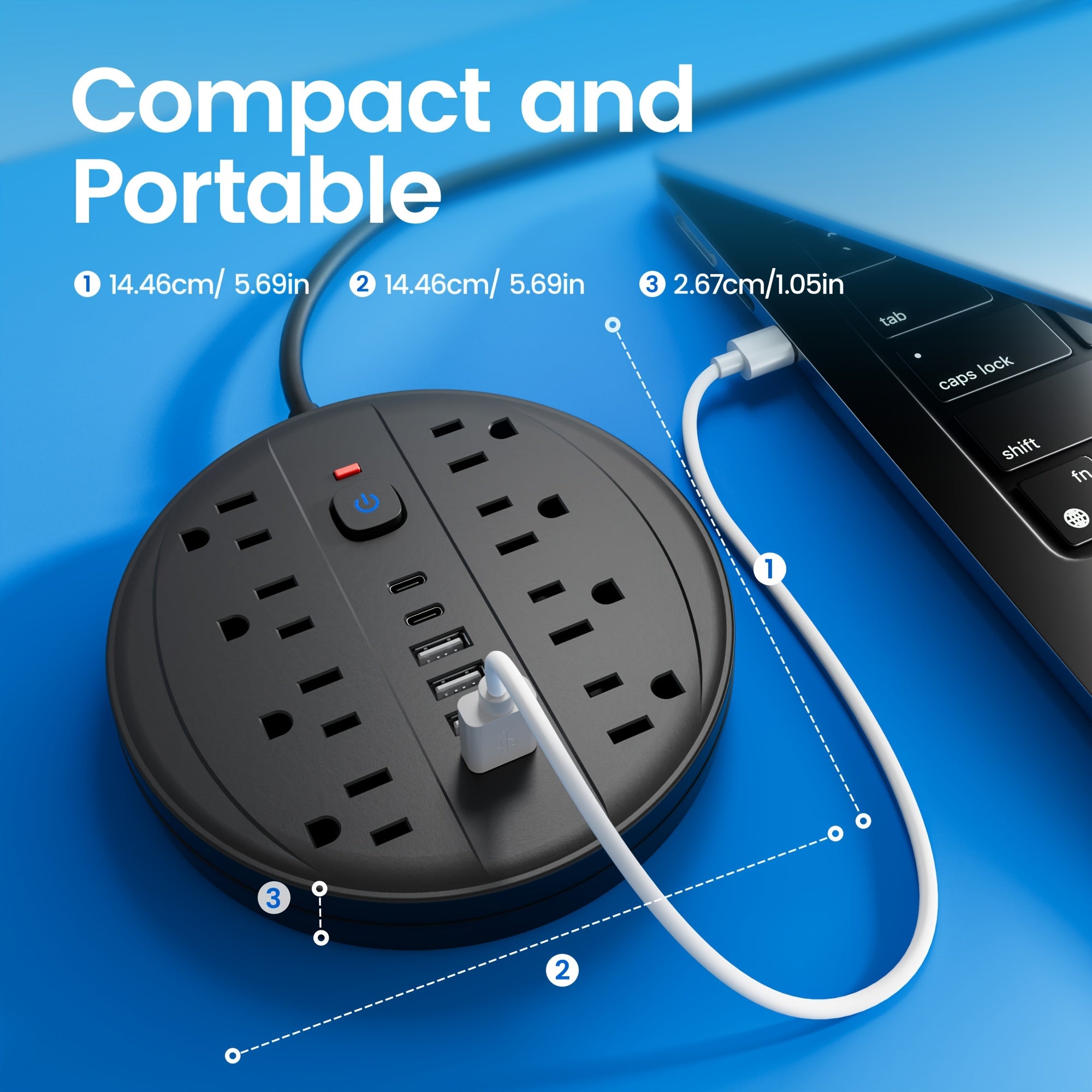 Heavy-Duty 14-in-1 Power Strip with Surge Protection, Overload Protection & One-Touch Switch - 8 AC Outlets (Including USB-Powered, 6 USB Ports (2 Type-C, QC3.0 Fast Charging) - Compact Wall-Mountable Extension Cord for Home, Office, Bedroom - Ideal for