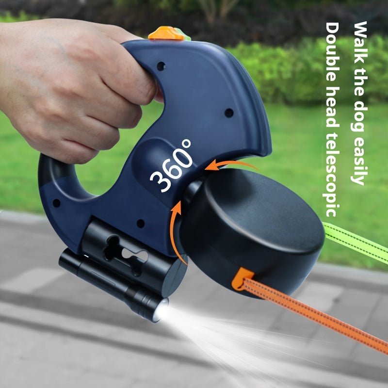 2-in-1 Rotating & Extending Dog Leash with One-Handed Control, Telescoping Handle, Non-Slip Grip - Heavy-Duty for Large Dogs, Walking, Running, Training - Ideal for Beginners & Professional Dog Owners