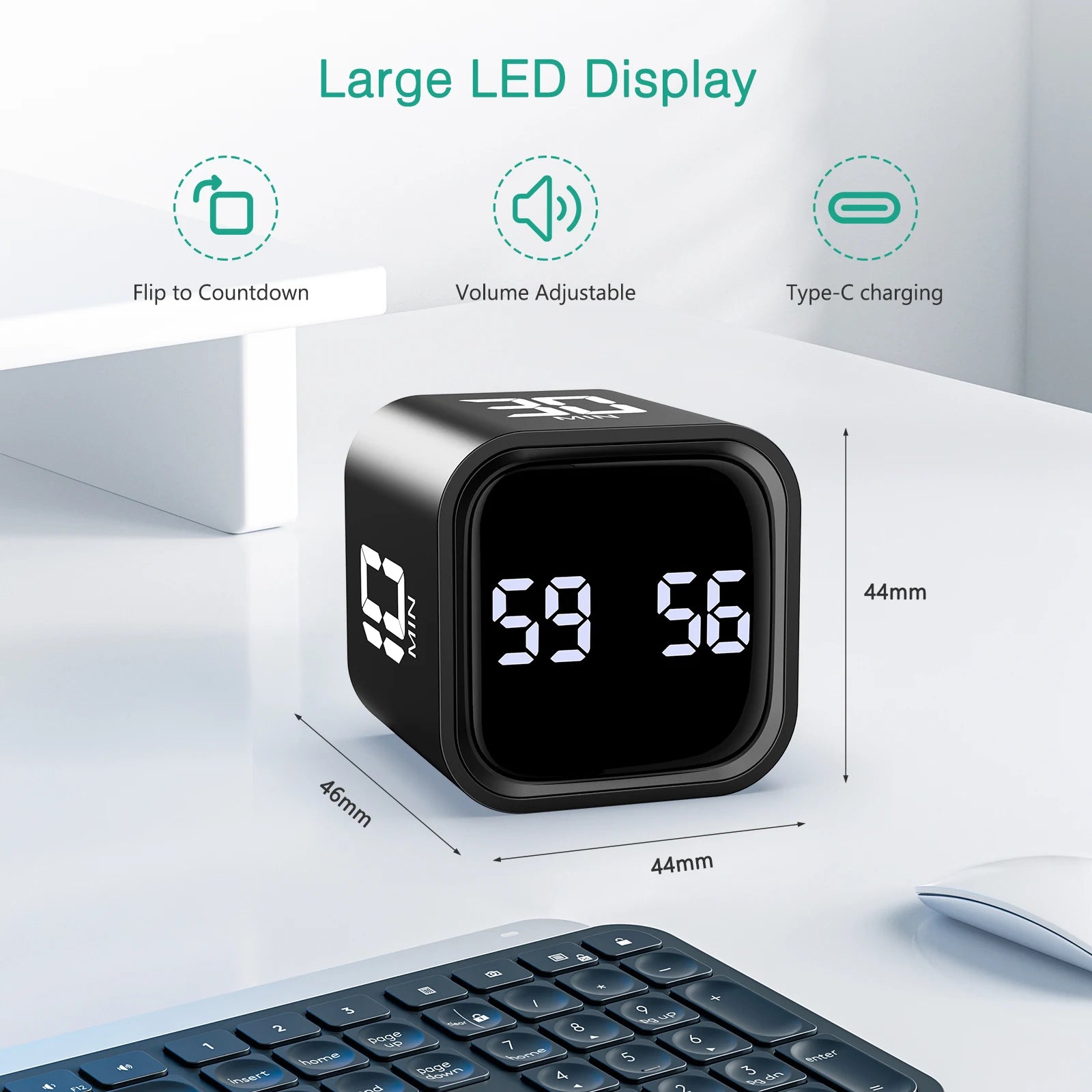 Cube Timer Productivity Timer Custom Countdown Gravity Sensor Flipping Timer for Tasks,Work,Study,Kitchen
