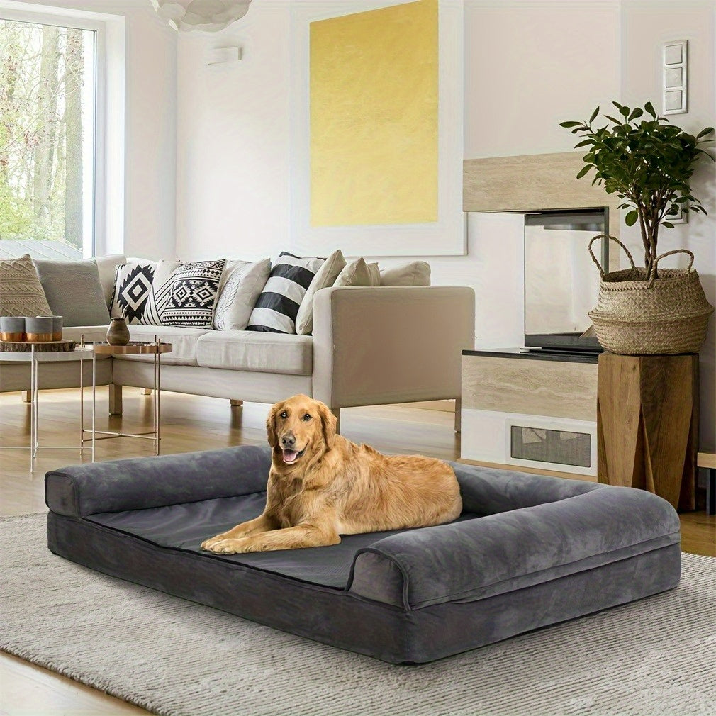 Jumbo Orthopedic Dog Bed with Memory Foam - Extra Large (48x35x7in) High Quality Pet Bed, Removable Cover & Easy Assembly, Heavy Duty Bolster Cushion for Large Dogs, Joint Pain Relief & Pressure Point Reduction - Ideal for German Shepherds, Mastiffs, Lab